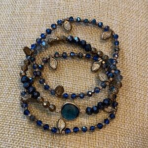 Blue and Gold Beaded Bracelet Set